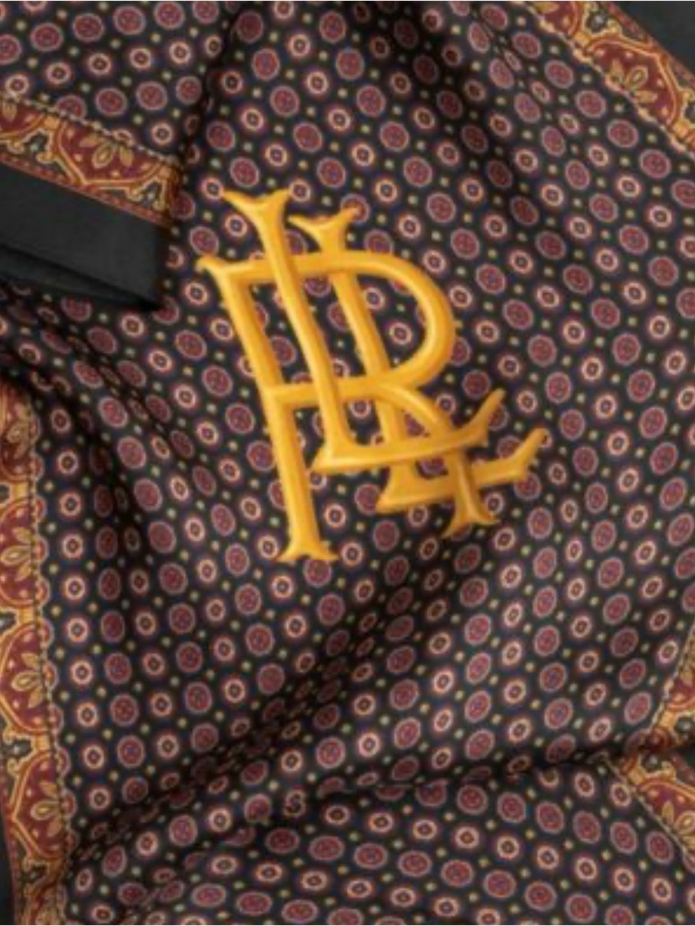 Polo by Ralph Lauren Black Scarf with Brown & Gold Paisley Print - Picture 3 of 3